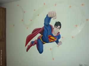 Супермен (Superman) - фантастический герой комиксов. Настенная роспись в детской. Художник Флора. Ашдод.