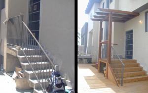 Деревянный пол с лестницей - до и после	